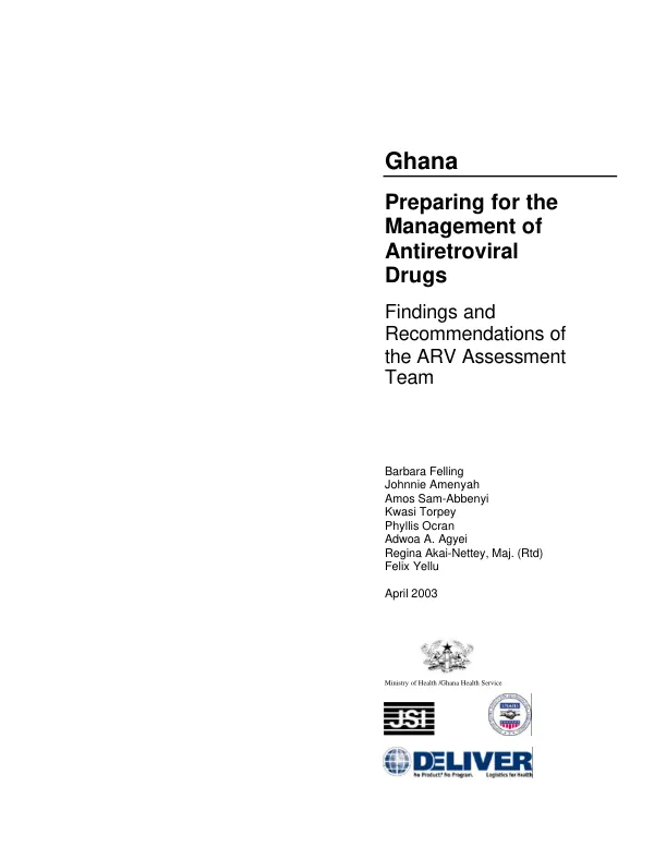 Ghana : preparing for the management of antiretroviral drugs (ARV) -- findings and recommendations of the ARV assessment team