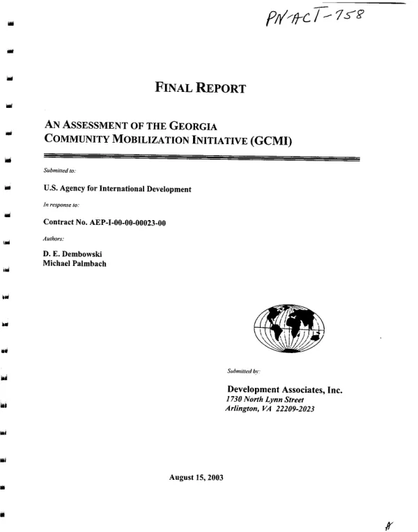 Final report : an assessment of the Georgia community mobilization initiative (GCMI)