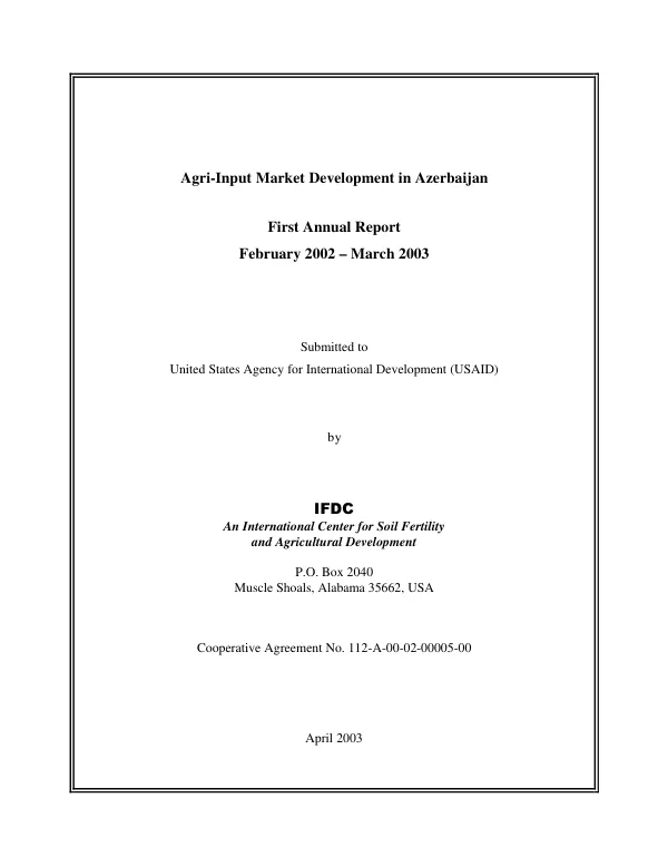 Agri-input market developmet in Azerbaijan : first annual report, February 2002-March 2003