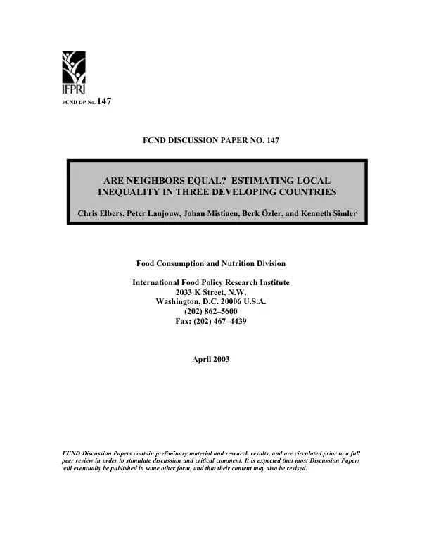 Are neighbors equal? : estimating local [income and wealth] inequality in three developing countries