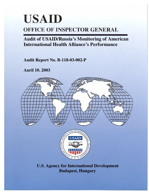 Audit of USAID/Russia"s monitoring of American International Health Alliance"s performance