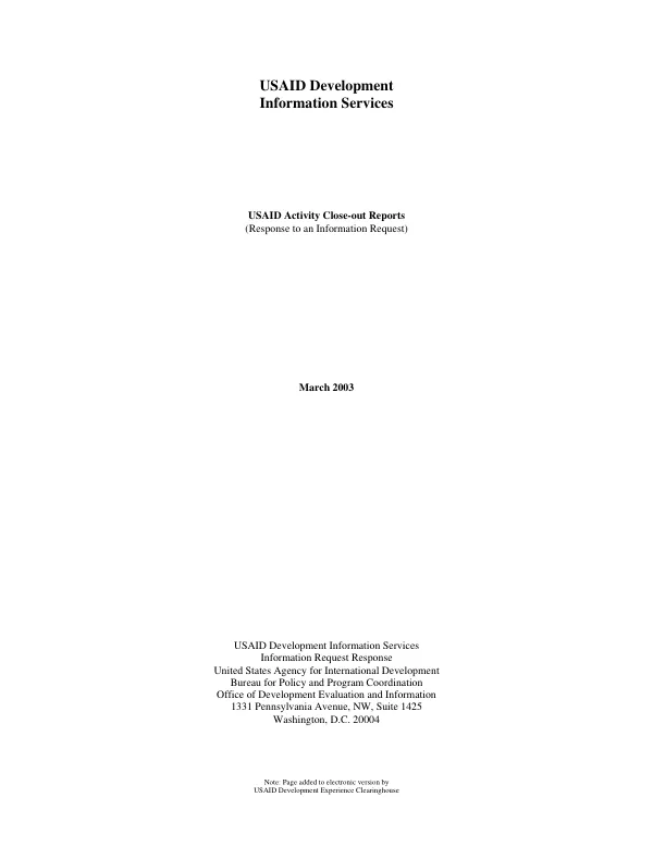 USAID activity close-out reports