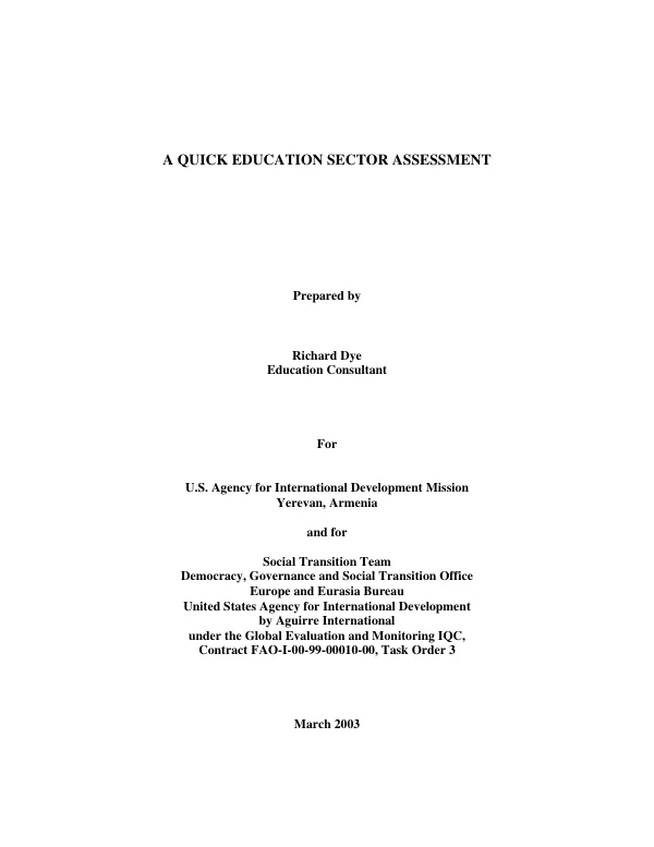 Quick education sector assessment [: Armenia]