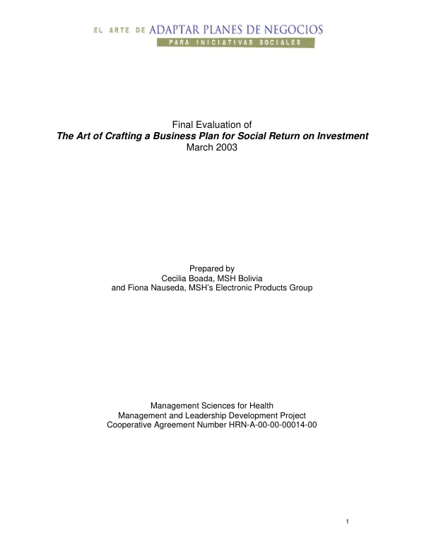 Final evaluation of the art of crafting a business plan for social return on investment