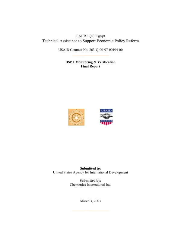 DSP I (development support program I) monitoring & verification : final report