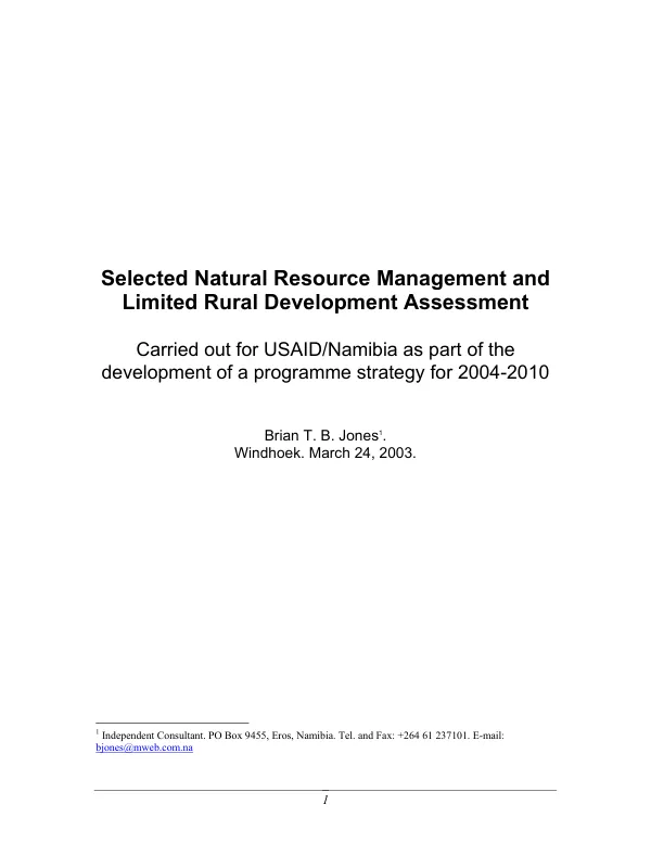 Selected natural resource management and limited rural development assessment : carried out for USAID/Namibia as part of the development of a programme strategy for 2004-2010