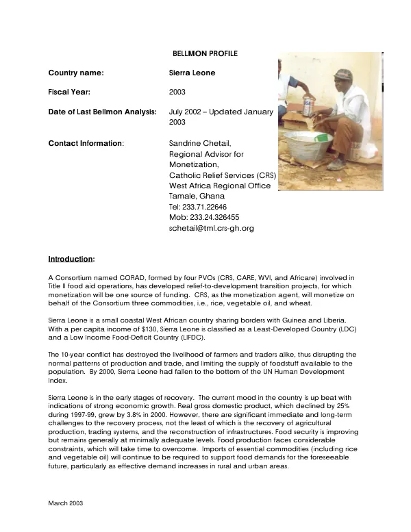 Bellmon profile : Sierra Leone