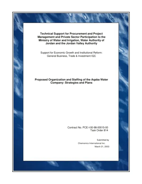 Proposed organization and staffing of the Aqaba Water Company [AWC] : strategies and plans