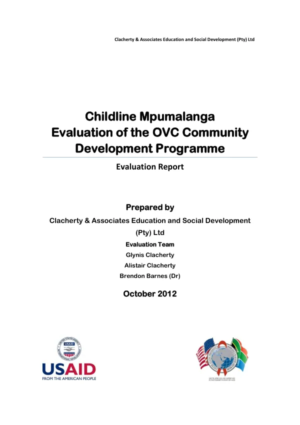 Childline Mpumalanga : OVC community development programme : evaluation report