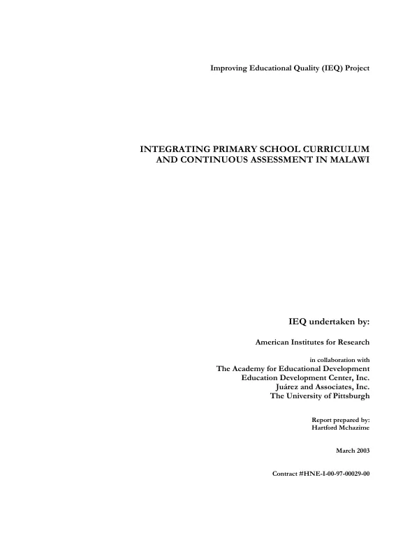 Integrating primary school curriculum and continuous assessment in Malawi