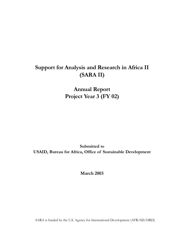 Support for analysis and research in Africa II (SARA II) : annual report, project year 3 (FY02)