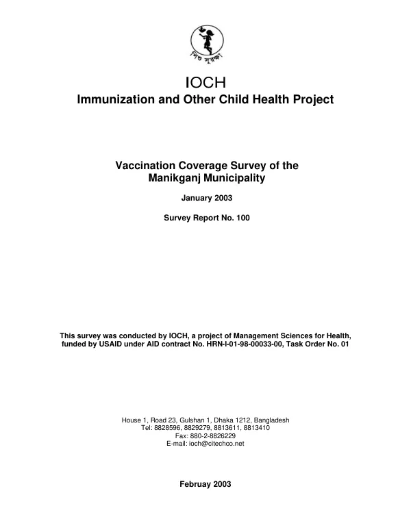 Vaccination coverage survey of the Manikganj municipality, January 2003