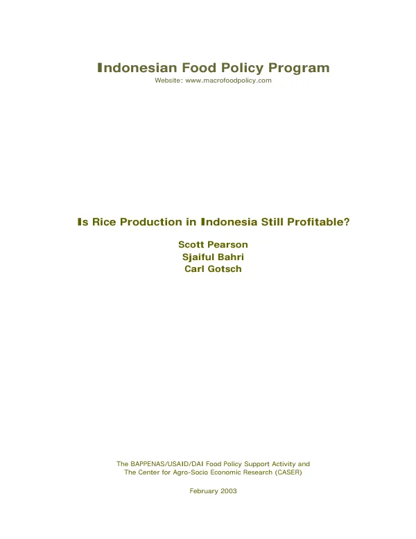 Is rice production in Indonesia still profitable?