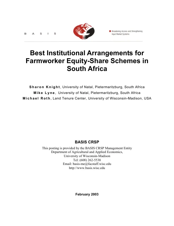 Best institutional arrangements for farmworker equity-share schemes in South Africa