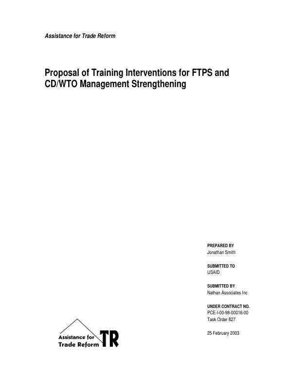 Proposal of training interventions for FTPS [foreign trade policies sector] & CD/WTO [Central Department/World Trade Organization] management strengthening