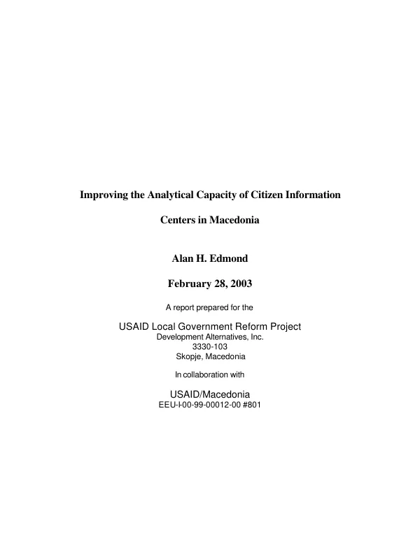 Improving the analytical capacity of Citizen Information Centers [CICs] in Macedonia