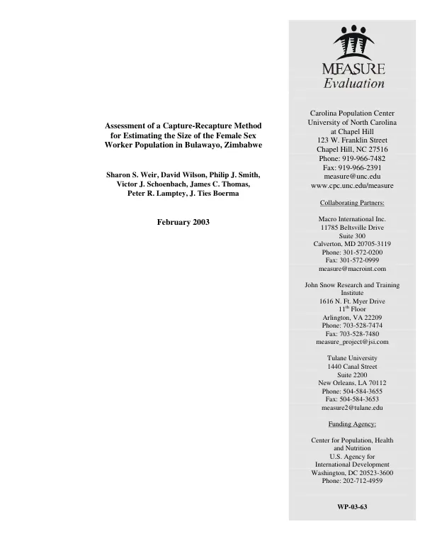 Assessment of a capture-recapture method for estimating the size of the female sex worker population in Bulawayo, Zimbabwe