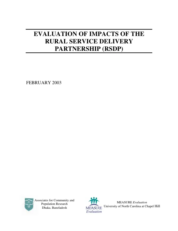 Evaluation of impacts of the rural service delivery partnership (RSDP)