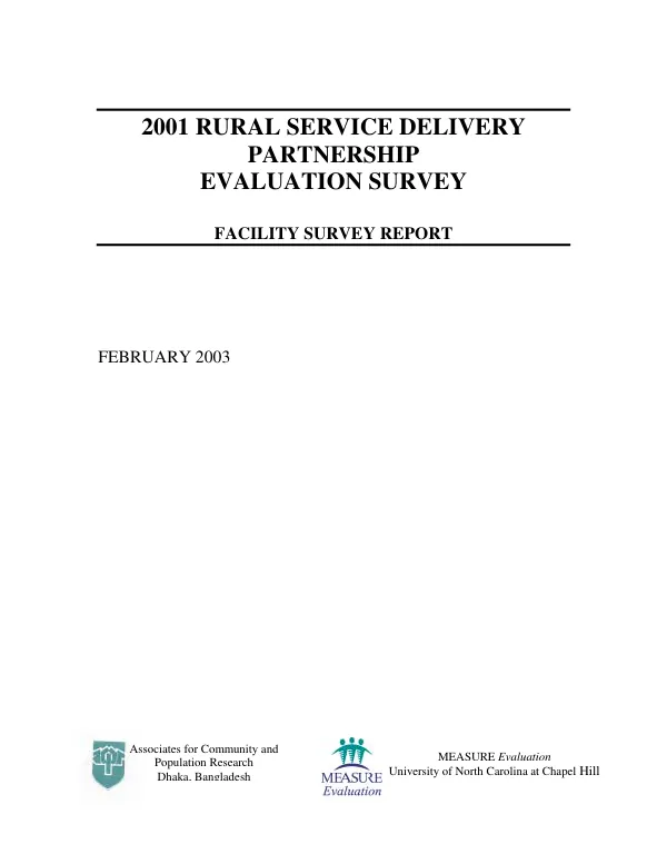 2001 rural service delivery partnership [RSDP] evaluation survey : facility survey report
