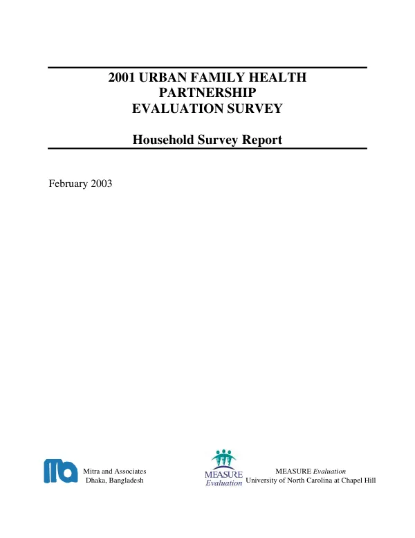 2001 urban family health partnership evaluation survey : household survey report