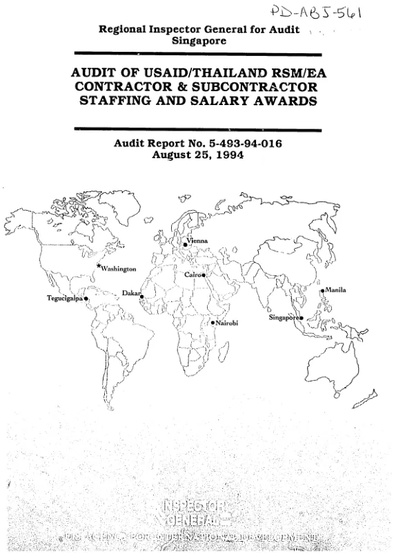 Audit of USAID/Thailand RSM/EA [Regional Support Mission/East Asia] contractor and subcontractor staffing and salary awards