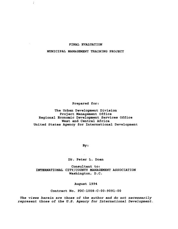 Final evaluation : municipal management training project