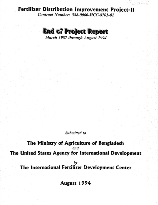 Fertilizer distribution improvement project II, contract number 388-0060-HCC-8701-01 : end of project report, March 1987 through August 1994