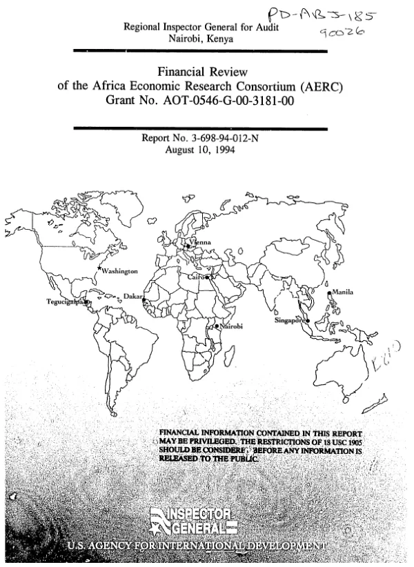 Financial review of the Africa Economic Research Consortium (AERC) : grant no. AOT-0546-G-00-3181-00