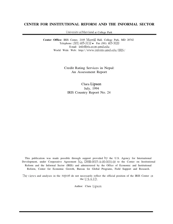 Credit rating services in Nepal : as assessment report