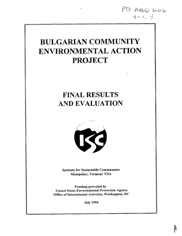 Bulgarian community environmental action project : final results and evaluation