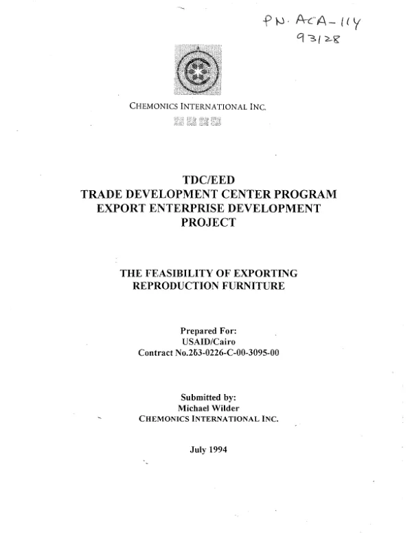 TDC/EED (Trade Development Center program, export enterprise development project) : feasibility of exporting reproduction furniture