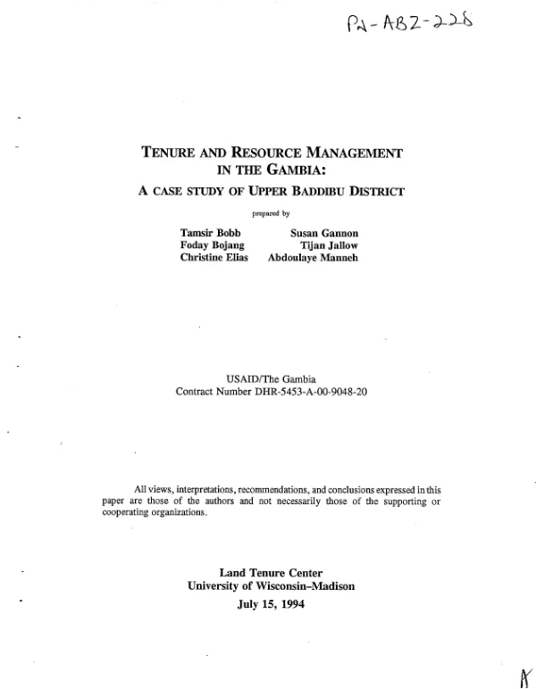 Tenure and resource management in The Gambia : a case study of Upper Baddibu District
