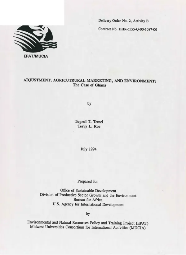 Adjustment, agricultural marketing, and environment : the case of Ghana