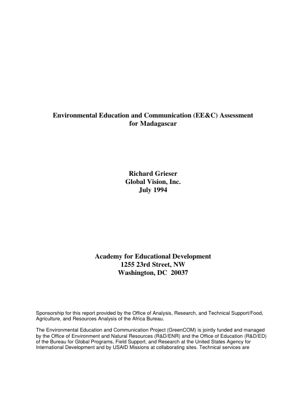 Environmental education and communication (EE&C) assessment for Madagascar