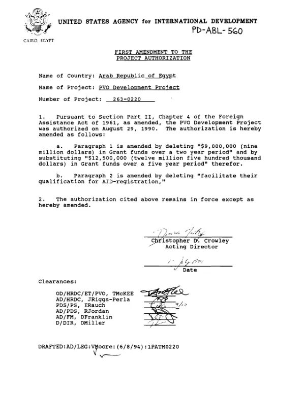 PVO development : amendment no. 1