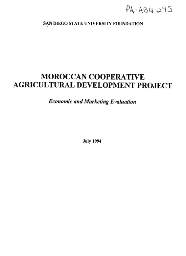Moroccan cooperative agricultural development project : economic and marketing evaluation