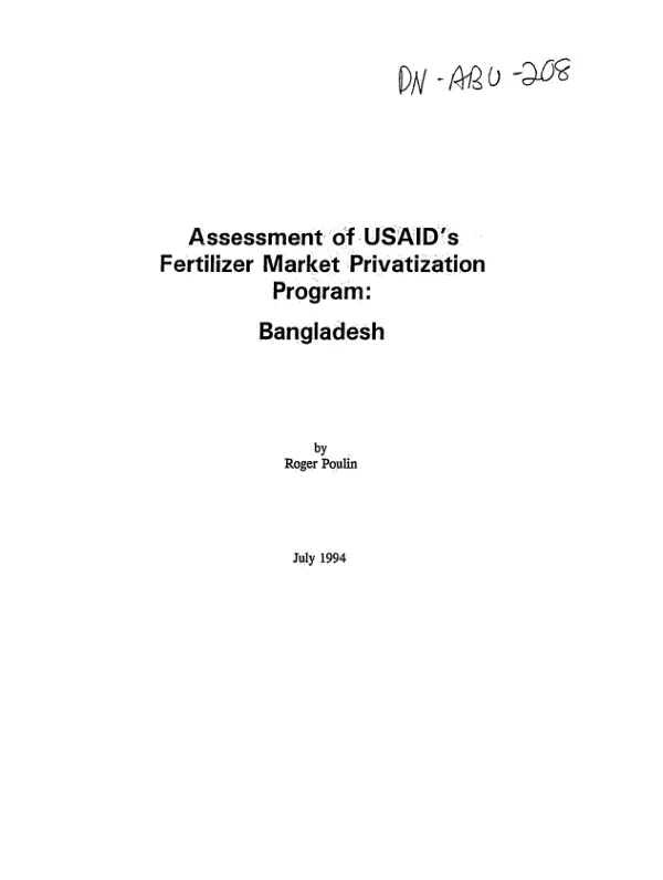Assessment of USAID"s fertilizer market privatization program : Bangladesh