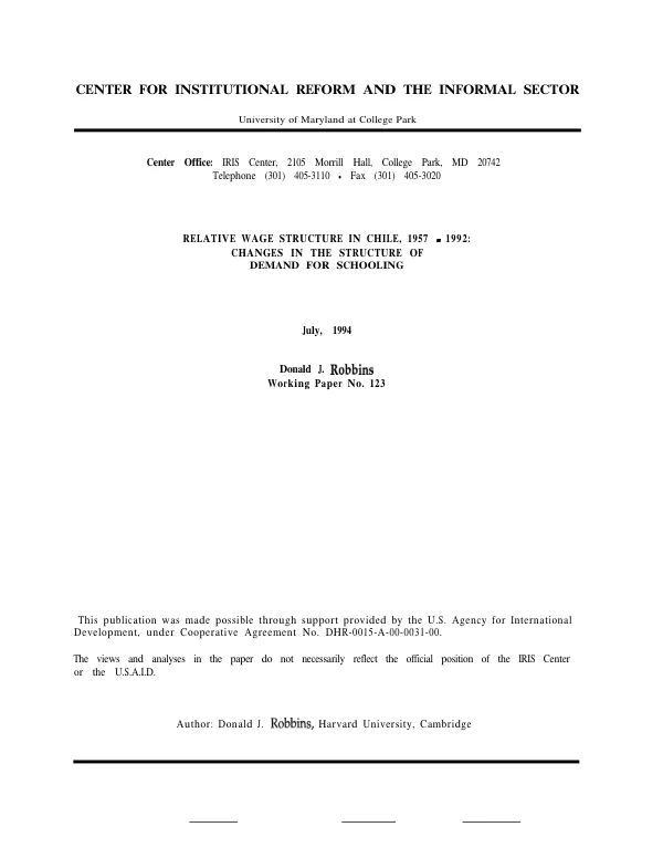 Relative wage structure in Chile, 1957-1992 : changes in the structure of demand for schooling