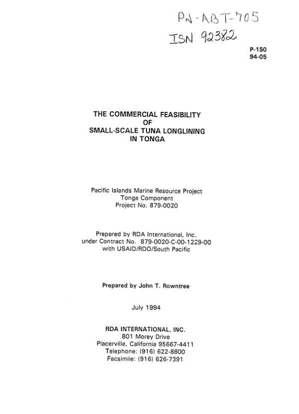 Commercial feasibility of small-scale tuna longlining in Tonga
