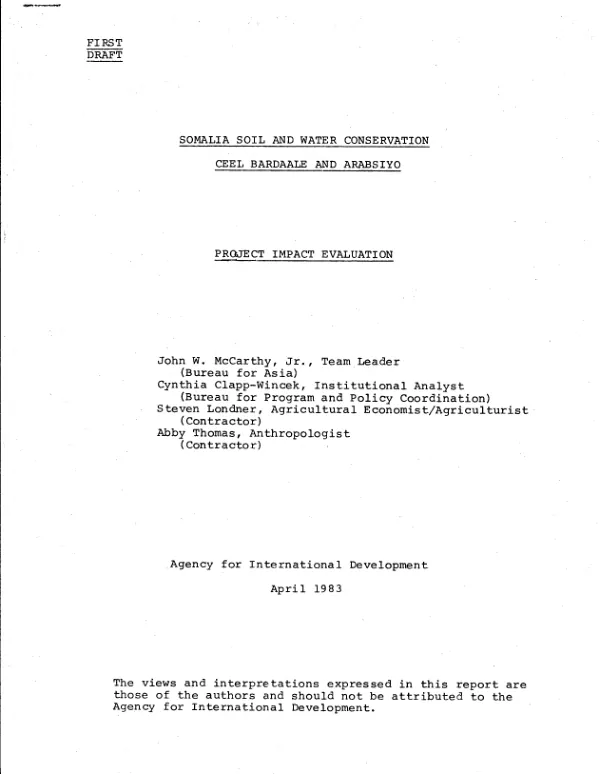 Somalia soil and water conservation, Ceel Bardaale and Arabsiyo : project impact evaluation