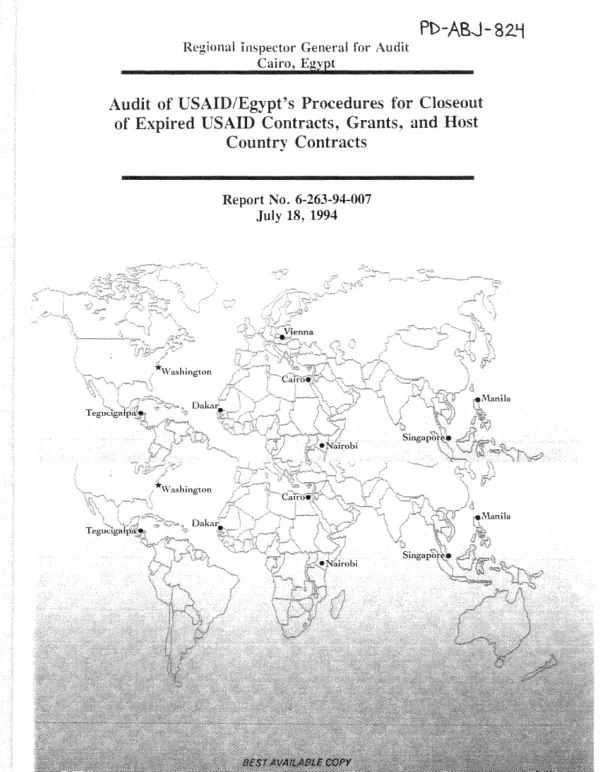 Audit of USAID/Egypt"s procedures for closeout of expired USAID contracts, grants, and host country contracts