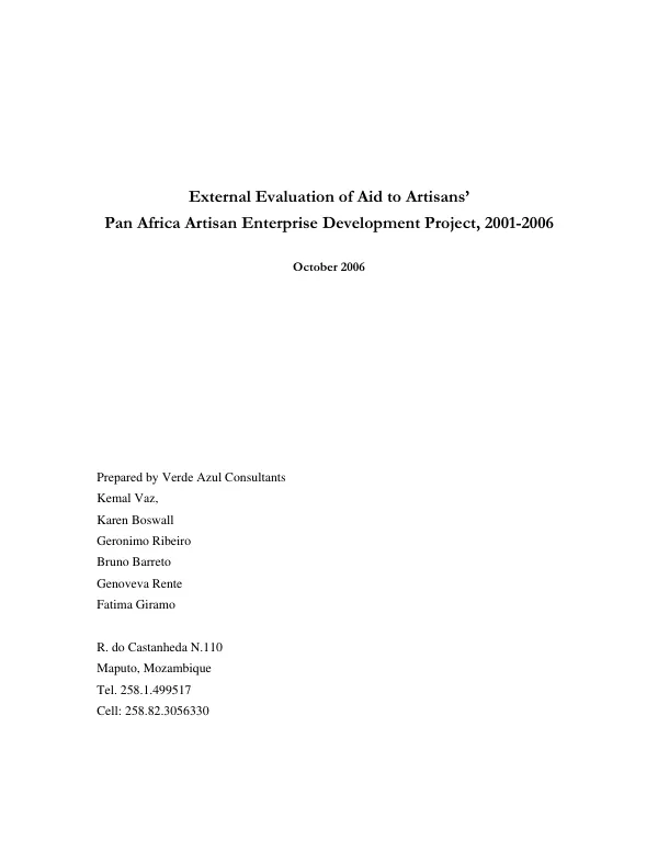 External evaluation of Aid to Artisans’ pan Africa artisan enterprise development project, 2001-2006