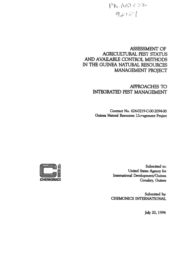 Assessment of agricultural pest status and available control methods in the Guinea natural resources management project : approaches to integrated pest management
