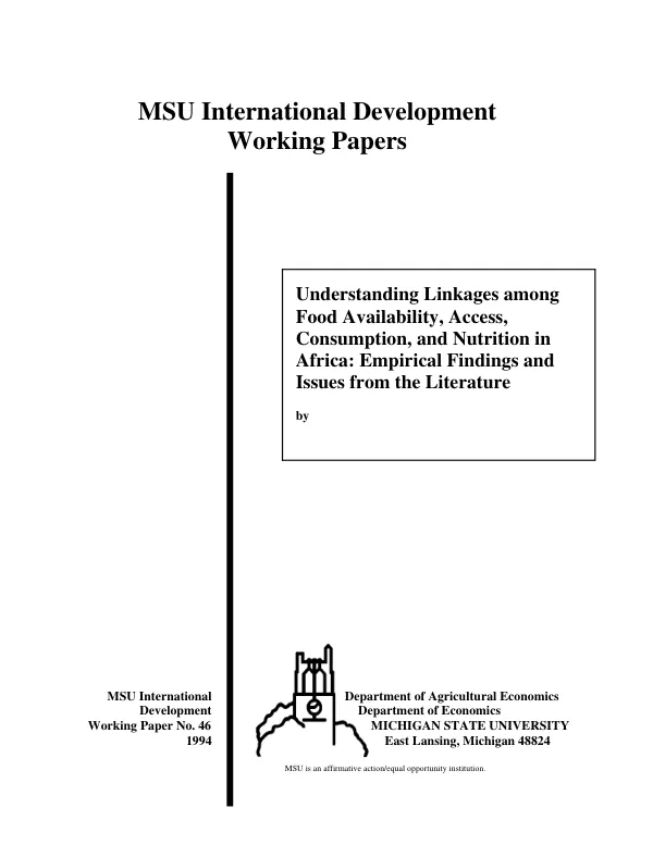 Understanding linkages among food availability, access, consumption and nutrition in Africa : empirical findings and issues from the literature