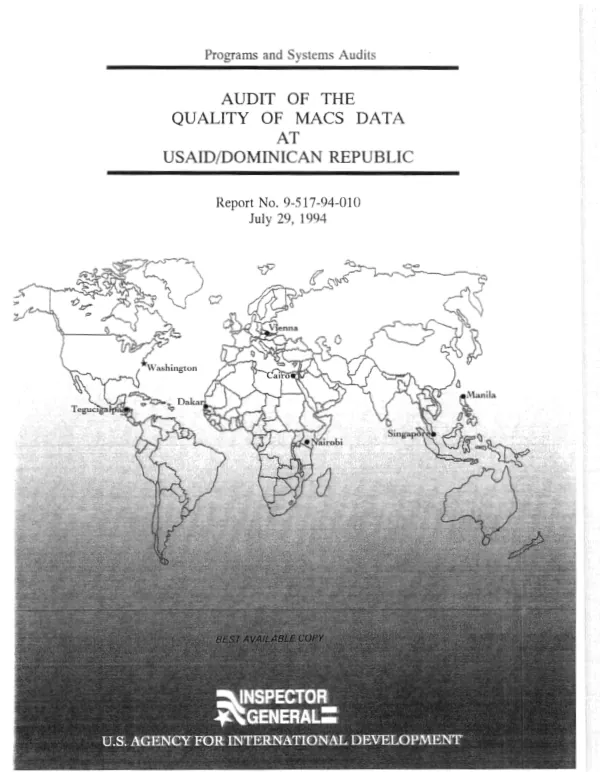 Audit of the quality of MACS [mission accounting and control system] at USAID/Dominican Republic