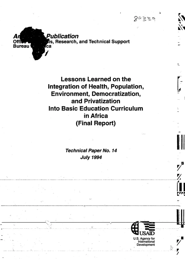 Lessons learned on the integration of health, population, environment, democratization and privatization into basic education curriculum in Africa : final report
