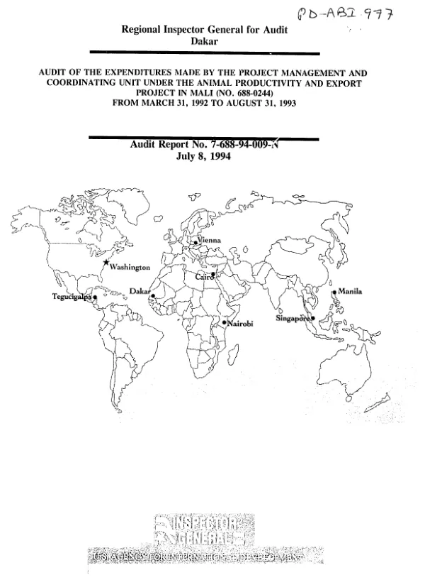 Audit of the expenditures made by the project management and coordinating unit under the animal productivity and export project in Mali (no. 688-244) from March 31, 1992 to August 31, 1993