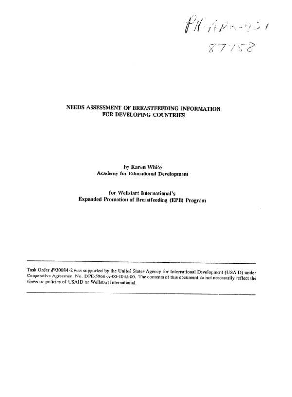 Needs assessment of breastfeeding information for developing countries