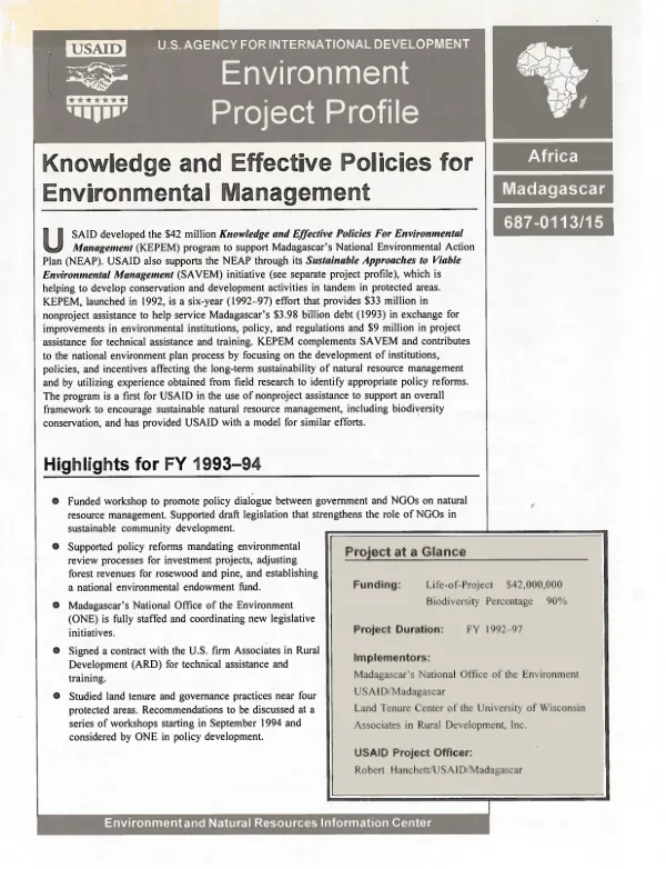Knowledge and effective policies for environmental management : Africa, Madagascar, 687-0113/15