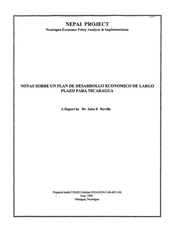 Notas sobre un plan de desarrollo economico de largo plazo para Nicaragua